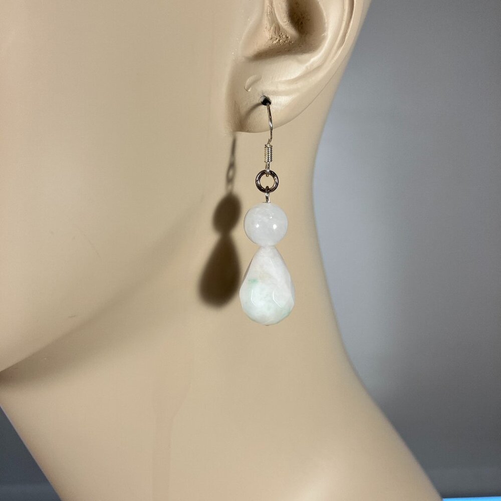 Handcrafted White Jade Victorian Earrings (1" Long)